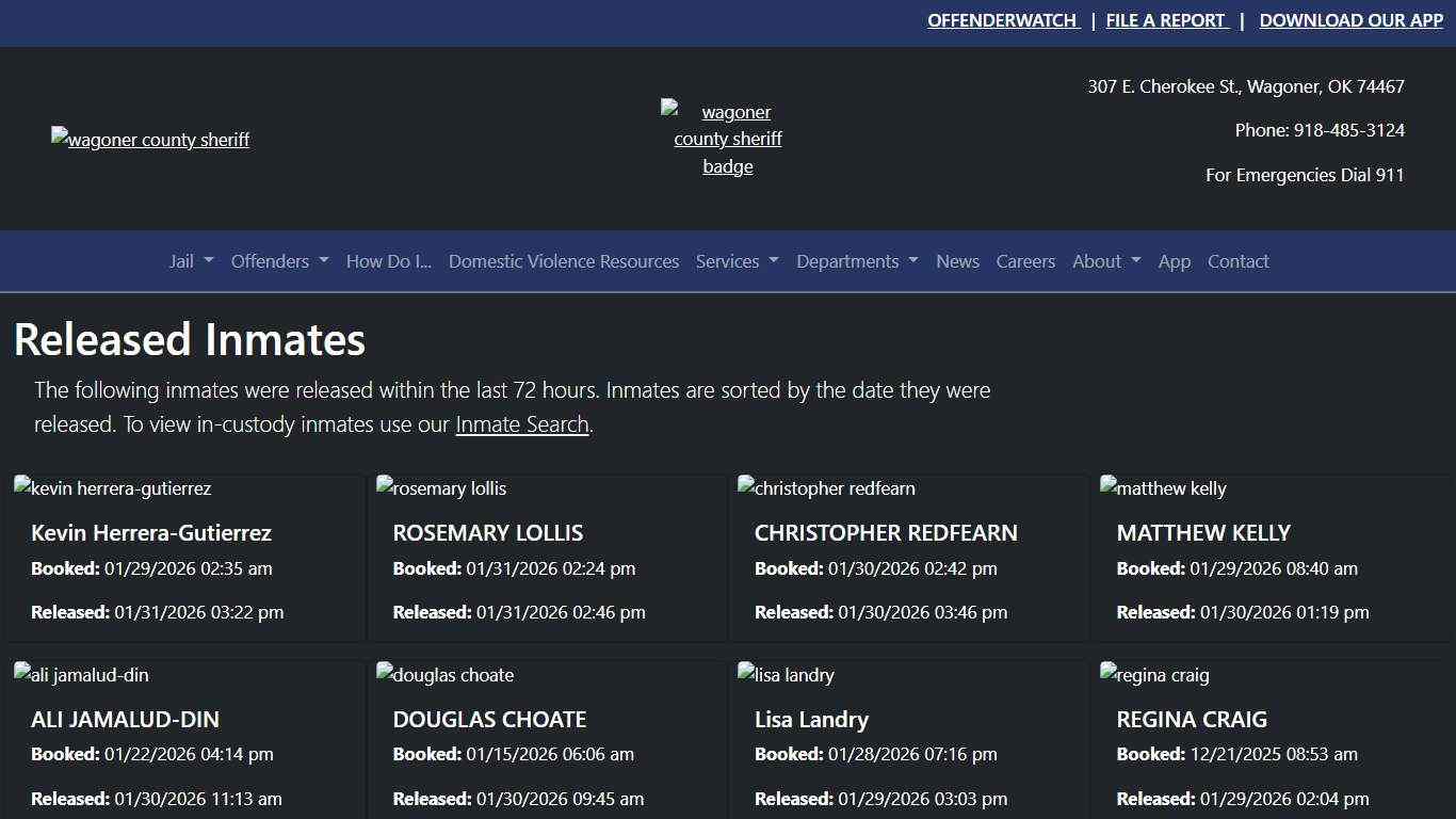 72-Hour Released Wagoner County Sheriff's Office